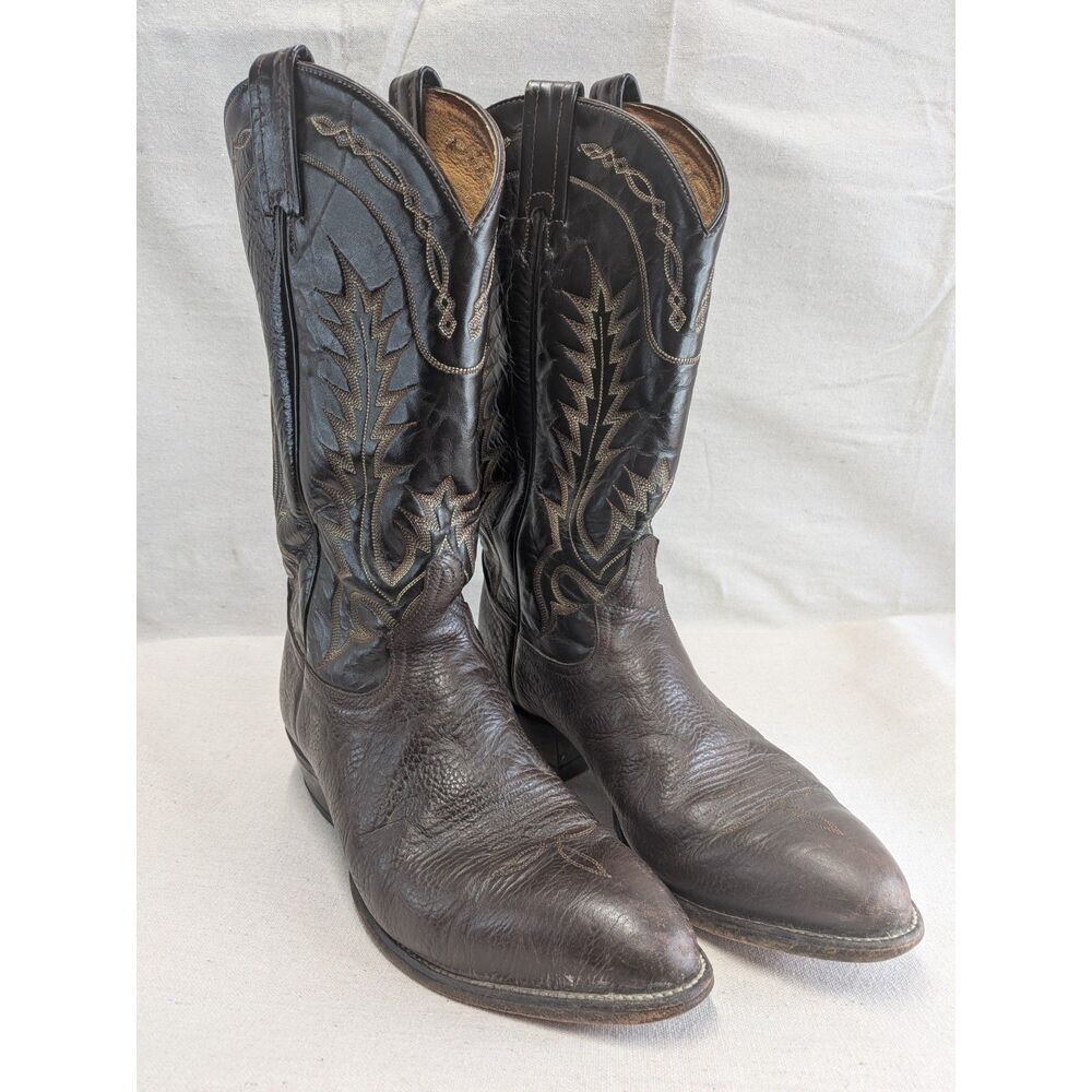 Western Cowboy Heritage 10.5D Tony Lama 6903 Leather Boots Brown Black